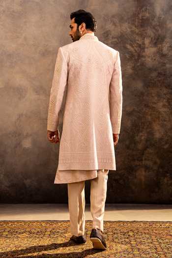 Shop_Millionaire_Rose Gold Silk Embroidery Tonal Sherwani Set _at_Aza_Fashions