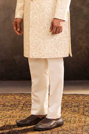 Millionaire_Cream Silk Embroidery Tonal Raw Sherwani Set _Online_at_Aza_Fashions