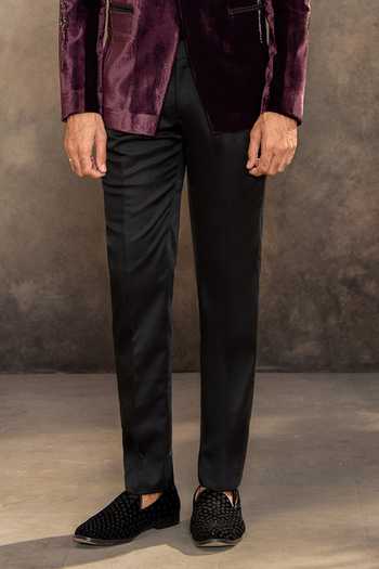 Millionaire_Purple Suede Embroidery, Sequins Suit And Pant Set _Online_at_Aza_Fashions