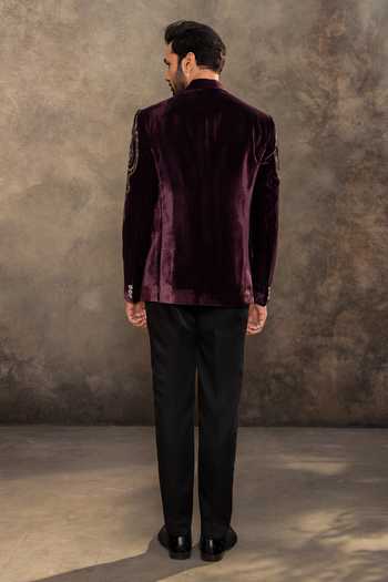 Shop_Millionaire_Purple Suede Embroidery, Sequins Suit And Pant Set _at_Aza_Fashions
