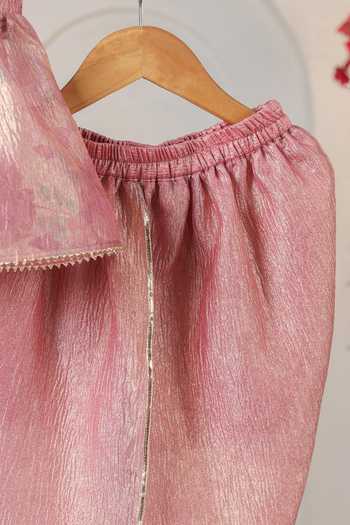 Shop_Casa Ninos_Pink Tissue Zari Peplum Tunic And Dhoti Pant Set _Online_at_Aza_Fashions