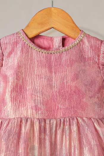 Casa Ninos_Pink Tissue Zari Peplum Tunic And Dhoti Pant Set _at_Aza_Fashions