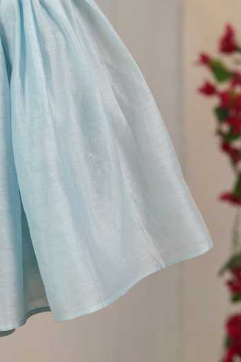 Casa Ninos_Sky Blue Chanderi Embroidery Tunic And Pant Set _Online_at_Aza_Fashions