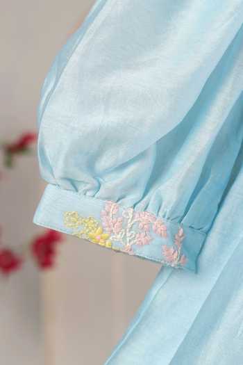 Buy_Casa Ninos_Sky Blue Chanderi Embroidery Tunic And Pant Set _Online_at_Aza_Fashions