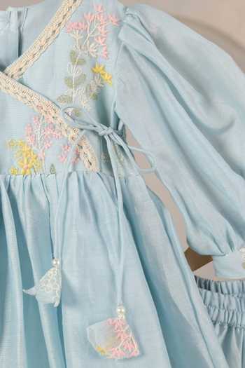 Shop_Casa Ninos_Sky Blue Chanderi Embroidery Tunic And Pant Set _Online_at_Aza_Fashions