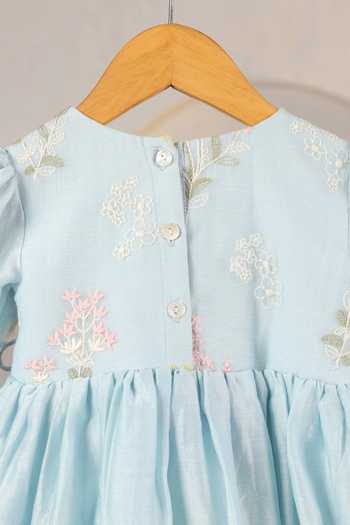 Buy_Casa Ninos_Sky Blue Chanderi Embroidery Tunic And Pant Set 