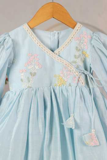 Shop_Casa Ninos_Sky Blue Chanderi Embroidery Tunic And Pant Set 