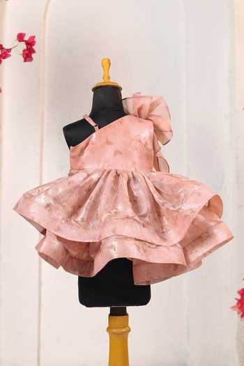 Shop_Casa Ninos_Peach Organza Floral Applique Dress _at_Aza_Fashions