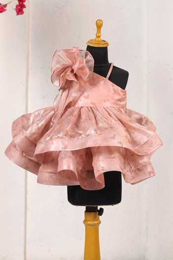 Buy_Casa Ninos_Peach Organza Floral Applique Dress _at_Aza_Fashions