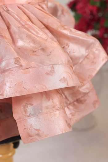 Shop_Casa Ninos_Peach Organza Floral Applique Dress _Online_at_Aza_Fashions