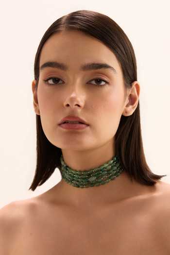 Shop_Anaash_Green Beaded Layered Choker Necklace _at_Aza_Fashions