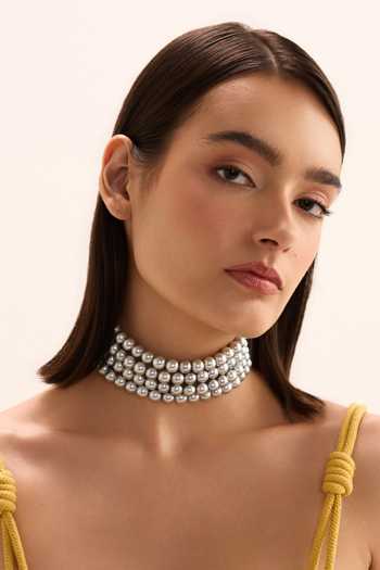 Shop_Anaash_Silver Plated Pearls Choker Necklace _at_Aza_Fashions