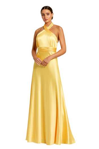 Buy_Mac Duggal_Yellow Polyester Bows Halter Neck Ruched Bodice Gown _at_Aza_Fashions