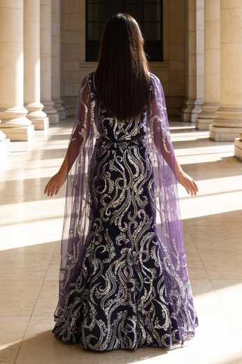 Shop_FAYON KIDS_Purple Net Embroidery, Sequins Cutdana Lehenga And Blouse Set _at_Aza_Fashions