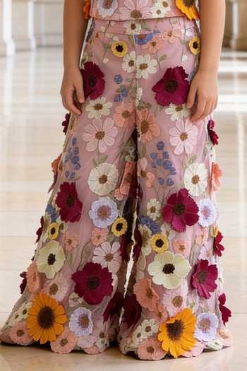 Buy_FAYON KIDS_Pink Net Fabric Flowers 3d Top With Palazzo _Online_at_Aza_Fashions