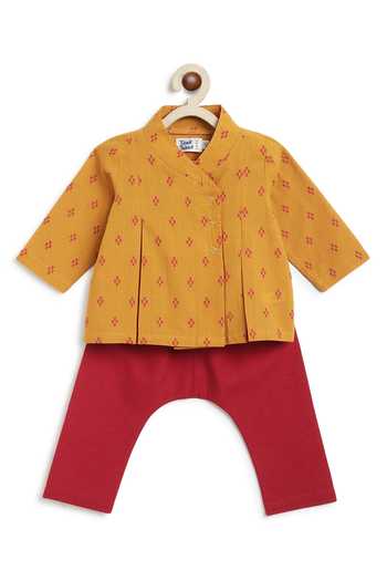 Shop_Tiber Taber_Yellow Cotton Jacquard Top And Pant Set _at_Aza_Fashions