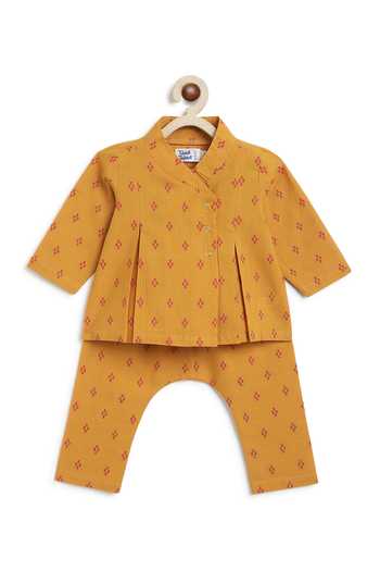 Buy_Tiber Taber_Yellow Cotton Jacquard Top And Pant Set _Online