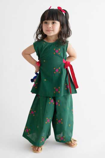 Buy_Tiber Taber_Green Cotton Jacquard Top And Pant Set _at_Aza_Fashions