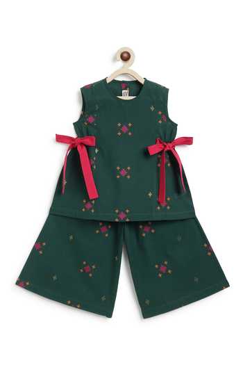 Shop_Tiber Taber_Green Cotton Jacquard Top And Pant Set _at_Aza_Fashions