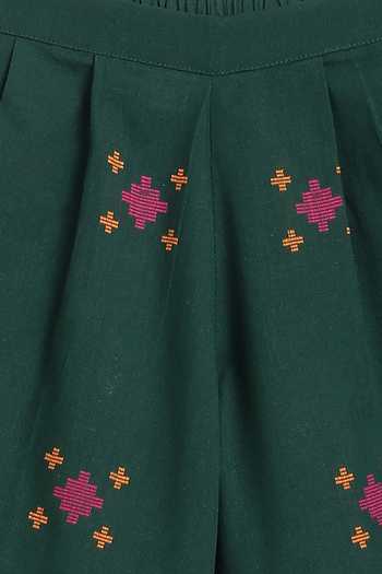 Tiber Taber_Green Cotton Jacquard Top And Pant Set _Online