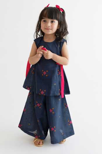 Buy_Tiber Taber_Blue Cotton Jacquard Top And Pant Set _at_Aza_Fashions