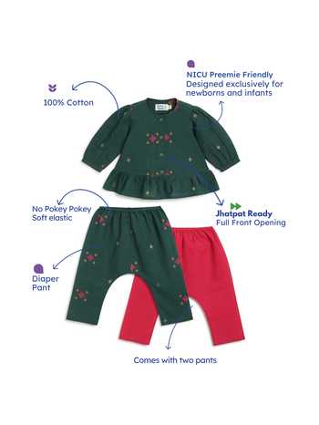 Tiber Taber_Green Cotton Jacquard Top And Pant Set _Online