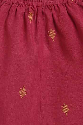 Tiber Taber_Red Cotton Jacquard Top And Pant Set _Online