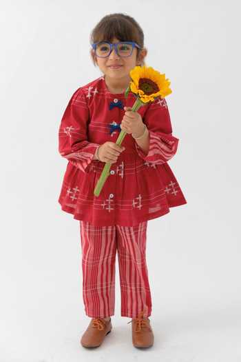 Buy_Tiber Taber_Maroon Cotton Jacquard Top And Pant Set _at_Aza_Fashions