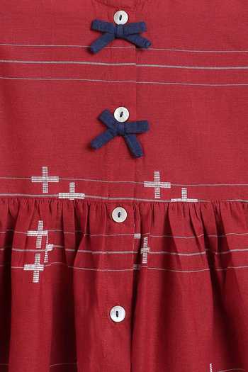 Tiber Taber_Maroon Cotton Jacquard Top And Pant Set _at_Aza_Fashions