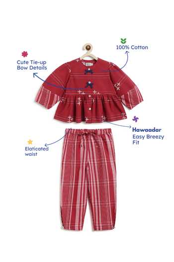 Shop_Tiber Taber_Maroon Cotton Jacquard Top And Pant Set 