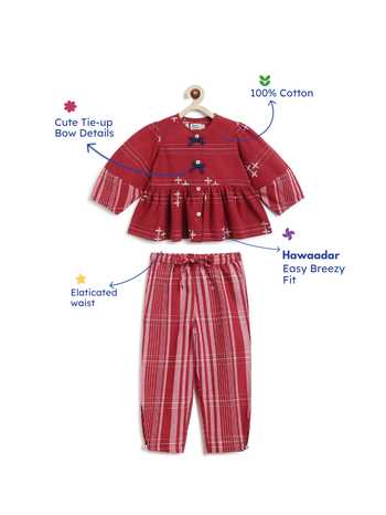 Buy_Tiber Taber_Maroon Cotton Jacquard Top And Pant Set _Online