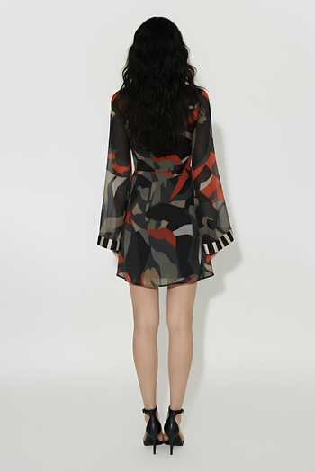 Shop_House Of Varada_Multi Color Chinon V-neck Abstract Boho Print Short Dress _at_Aza_Fashions