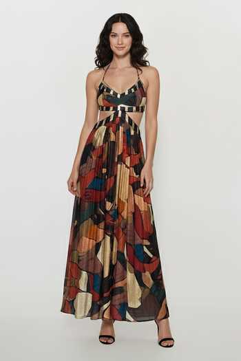 House Of Varada_Brown Chinon Halter Neck Bohemian Mosaic Print Maxi Dress _Online_at_Aza_Fashions