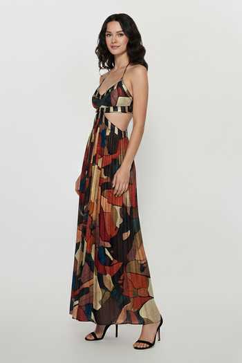 Buy_House Of Varada_Brown Chinon Halter Neck Bohemian Mosaic Print Maxi Dress _Online_at_Aza_Fashions