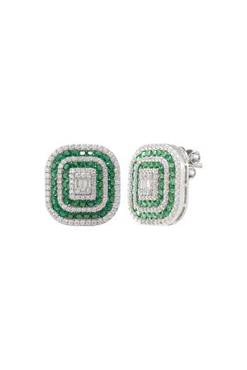 Prata_Green Stones Contour Halo Studs _Online_at_Aza_Fashions