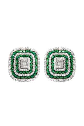 Shop_Prata_Green Stones Contour Halo Studs _at_Aza_Fashions