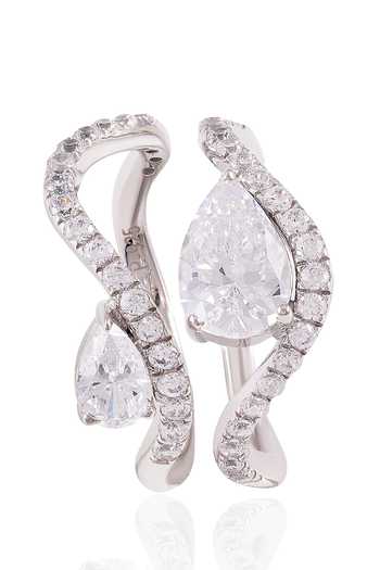 Prata_White Stones, Crystals Stackable Zircon Embellished Ring - Set Of 2 _at_Aza_Fashions