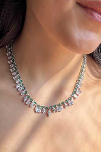 Buy_Prata_Green Poise Embellished Necklace _Online_at_Aza_Fashions