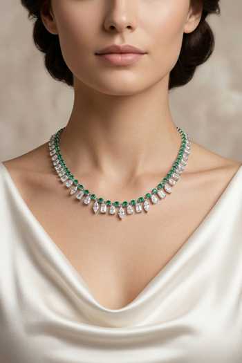 Buy_Prata_Green Poise Embellished Necklace _at_Aza_Fashions