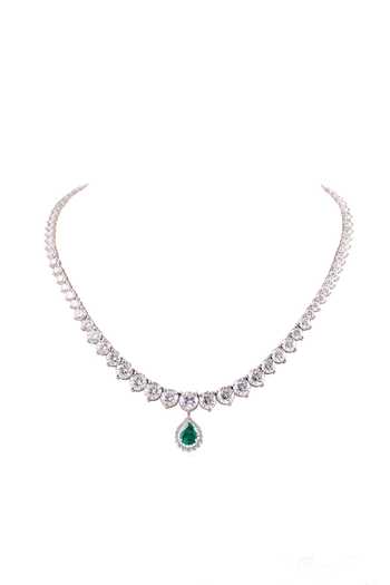 Prata_White Stones, Graduated Round Pendant Drop Necklace _Online_at_Aza_Fashions