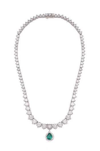 Shop_Prata_White Stones, Graduated Round Pendant Drop Necklace _at_Aza_Fashions