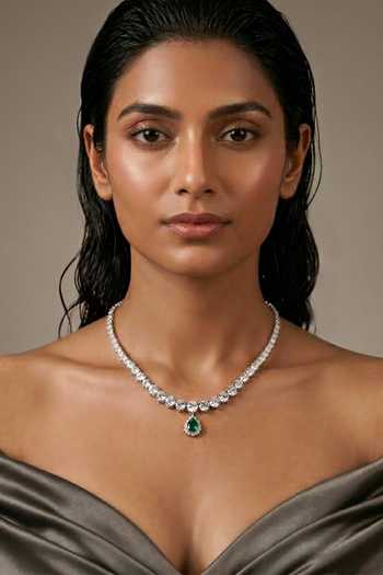 Buy_Prata_White Stones, Graduated Round Pendant Drop Necklace _at_Aza_Fashions