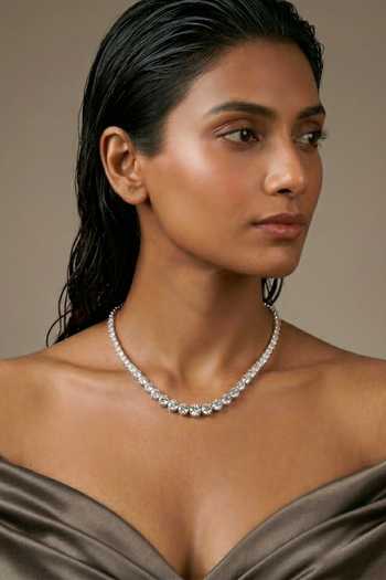 Buy_Prata_White Stones, Graduated Round Pendant Drop Necklace _Online_at_Aza_Fashions