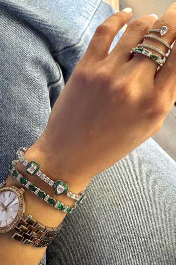 Shop_Prata_Green Stones Horizon Enamel Tennis Bracelet _at_Aza_Fashions