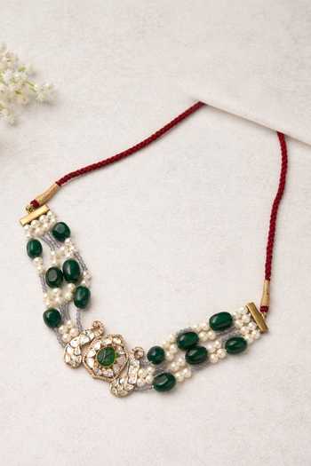 Shop_Xago_Green Kundan Polki Moissanite Choker _at_Aza_Fashions