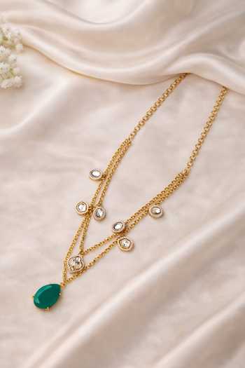 Shop_Xago_Green Beads, Pearls, Stones Onyx Pendant Layered Necklace _at_Aza_Fashions