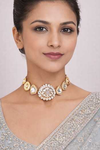 Buy_Xago_Gold Plated Kundan Stone Studded Choker _at_Aza_Fashions
