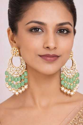 Buy_Xago_Green Beads, Pearls, Stones Drop Chandbali Earrings _at_Aza_Fashions