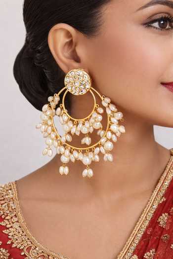 Buy_Xago_White Beads, Pearls, Stones Kundan And Chandbali Earrings _at_Aza_Fashions