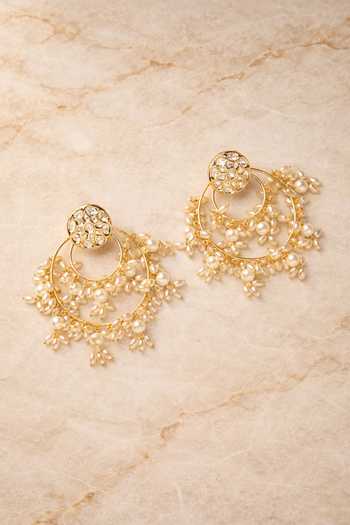 Shop_Xago_White Beads, Pearls, Stones Kundan And Chandbali Earrings _at_Aza_Fashions